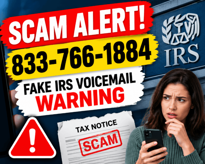 833-766-1884 Scam Alert! Scam IRS Voicemail Warning!